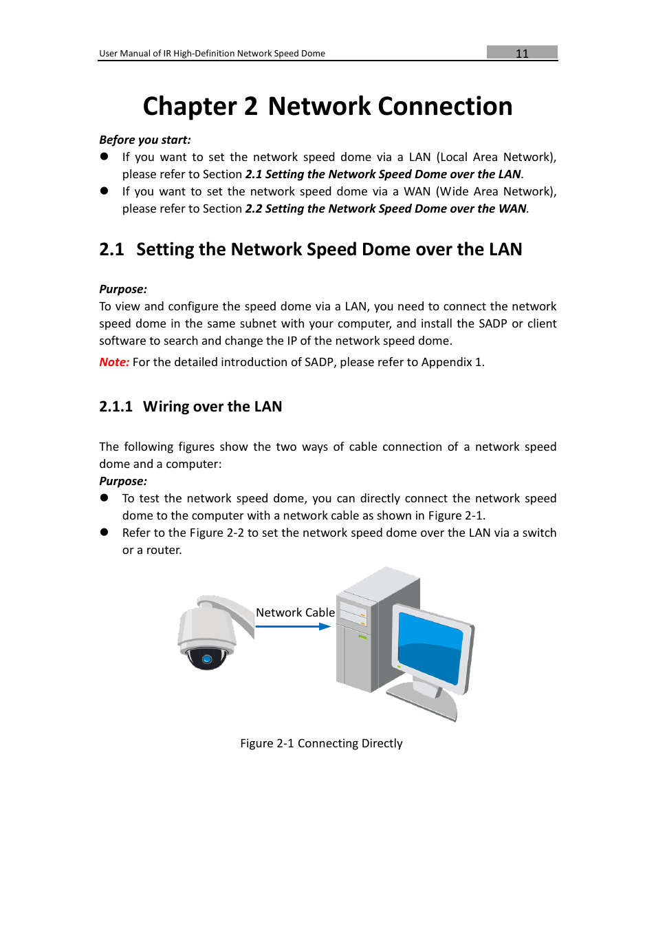 Chapter 2, Network connection, Etting the | Etwork, Peed, Ome over the, Wiring over the lan, Chapter 2 network connection, 1 setting the network speed dome over the lan, 1 wiring over the lan | LT Security IPPTZ762 User Manual | Page 12 / 107