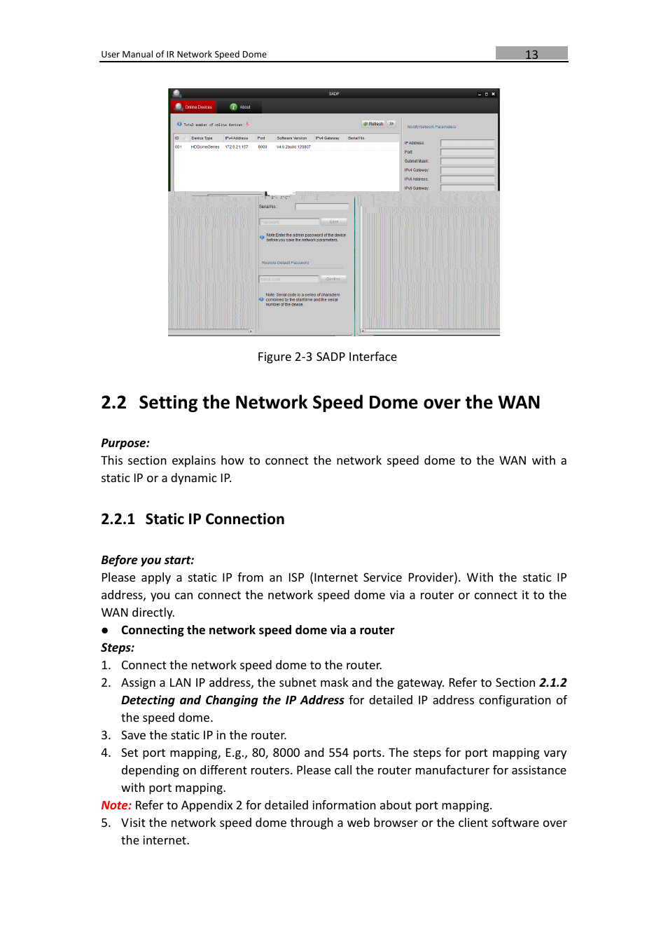 Etting the, Etwork, Peed | Ome over the, Static ip connection, 2 setting the network speed dome over the wan, 1 static ip connection | LT Security IPPTZ762 User Manual | Page 14 / 107