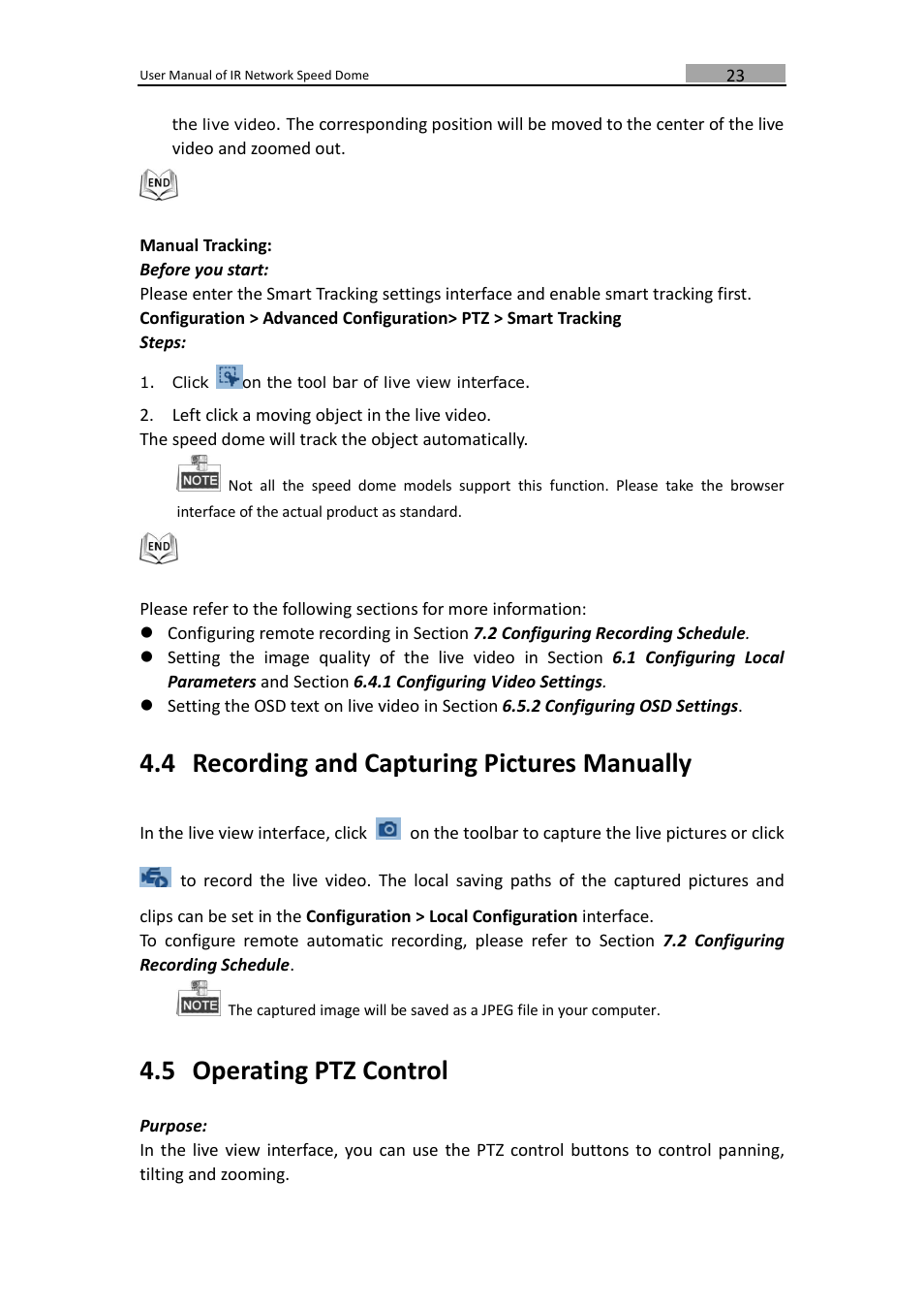 Ecording and, Apturing, Ictures | Anually, Perating, Ontrol, 4 recording and capturing pictures manually, 5 operating ptz control | LT Security IPPTZ762 User Manual | Page 24 / 107