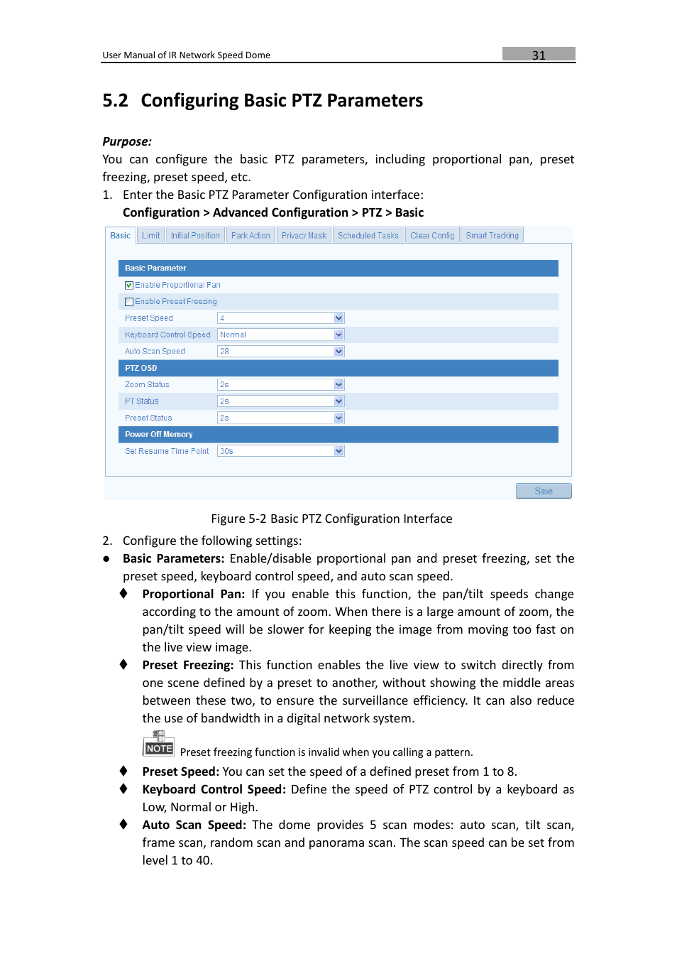 Onfiguring, Asic, Arameters | 2 configuring basic ptz parameters | LT Security IPPTZ762 User Manual | Page 32 / 107