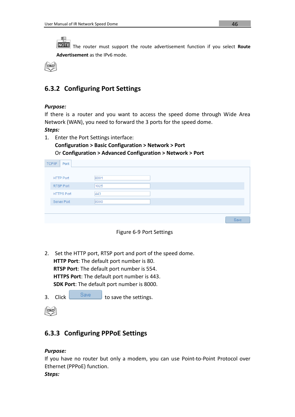 Configuring port settings, Configuring pppoe settings, 2 configuring port settings | 3 configuring pppoe settings | LT Security IPPTZ762 User Manual | Page 47 / 107