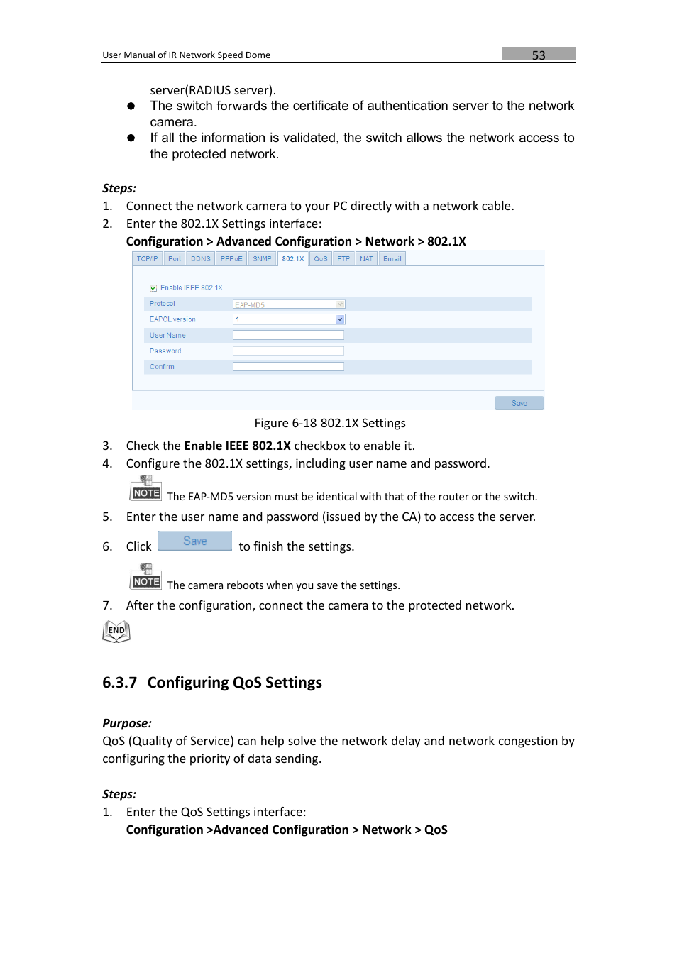 Configuring qos settings, 7 configuring qos settings | LT Security IPPTZ762 User Manual | Page 54 / 107
