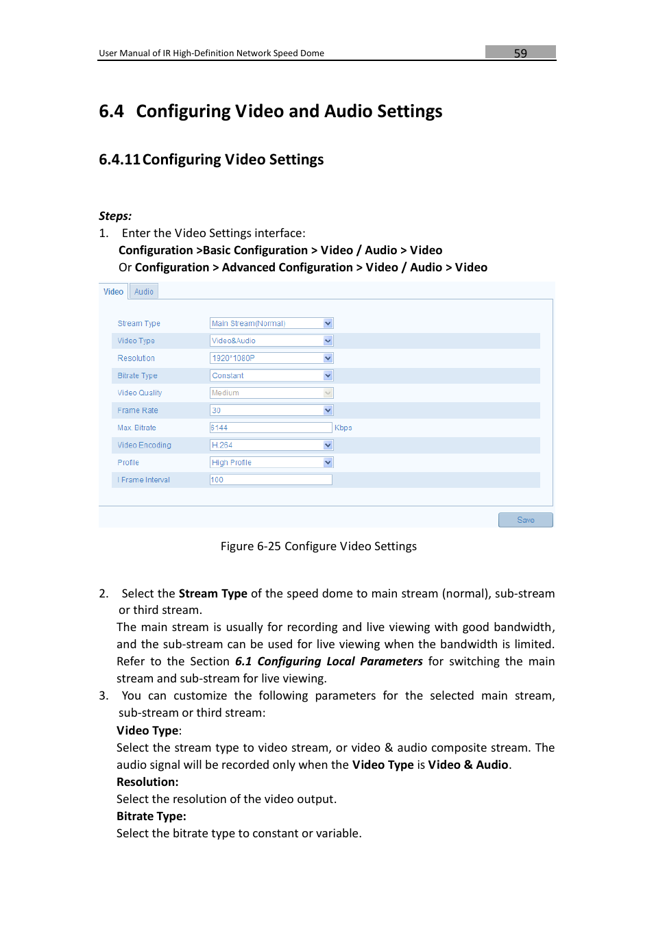 Onfiguring, Ideo and, Udio | Ettings, Configuring video settings, 4 configuring video and audio settings, 11 configuring video settings | LT Security IPPTZ762 User Manual | Page 60 / 107