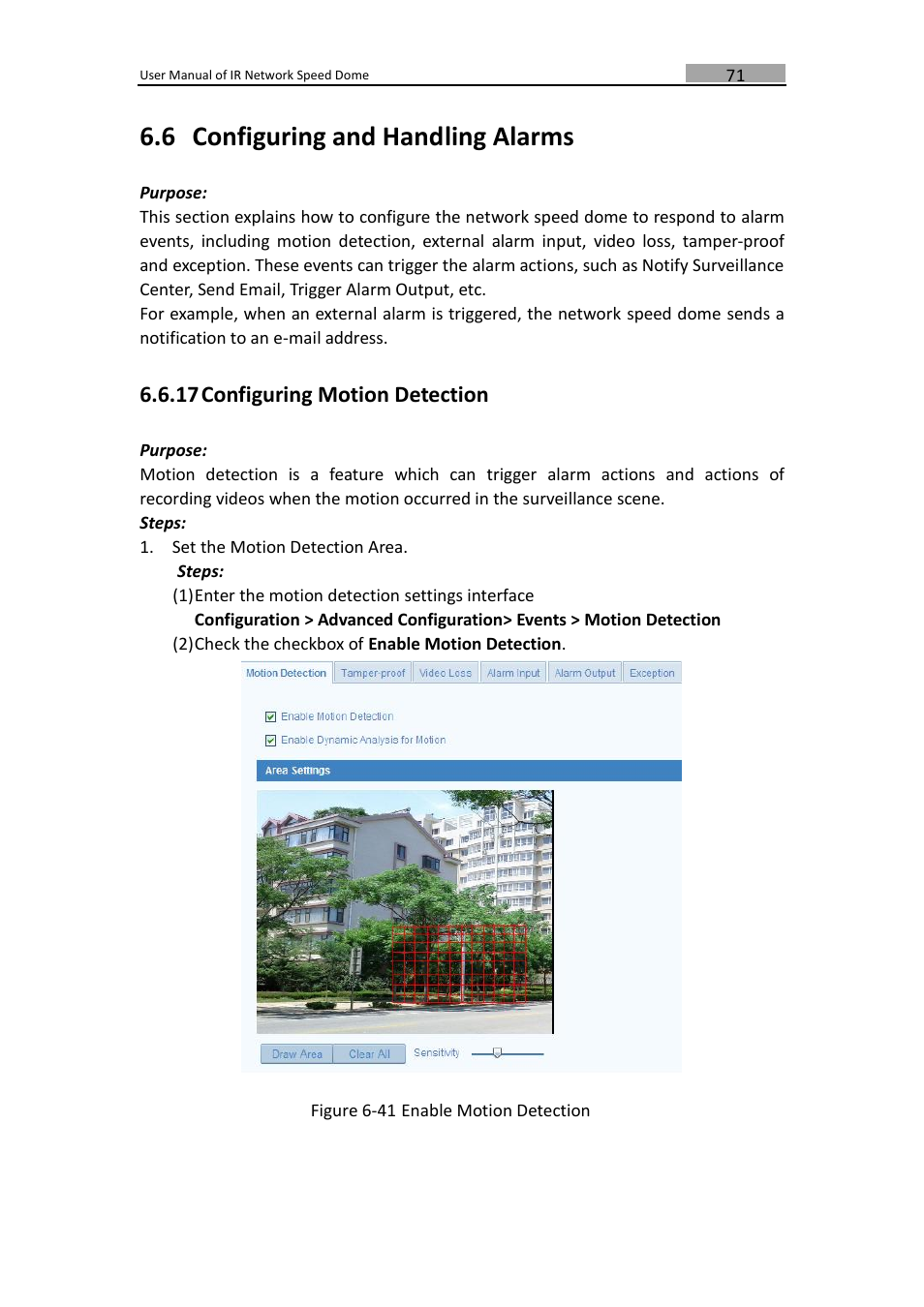 Onfiguring and, Andling, Larms | Configuring motion detection, 6 configuring and handling alarms, 17 configuring motion detection | LT Security IPPTZ762 User Manual | Page 72 / 107