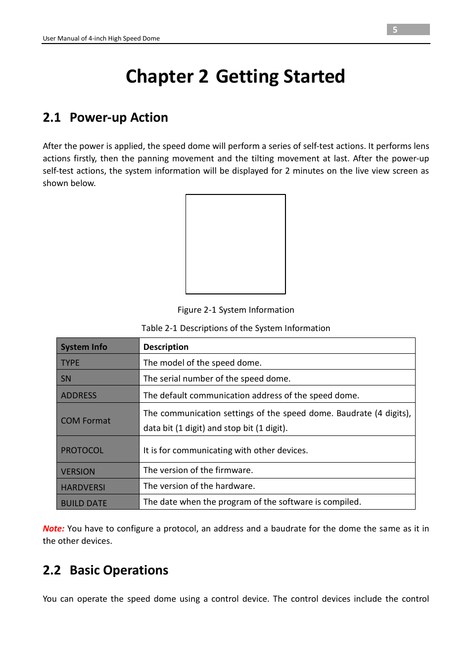 Chapter 2 getting started, 1 power-up action, 2 basic operations | Chapter 2, Getting started, Power-up action, Basic operations | LT Security PTZ217X12 User Manual User Manual | Page 14 / 51