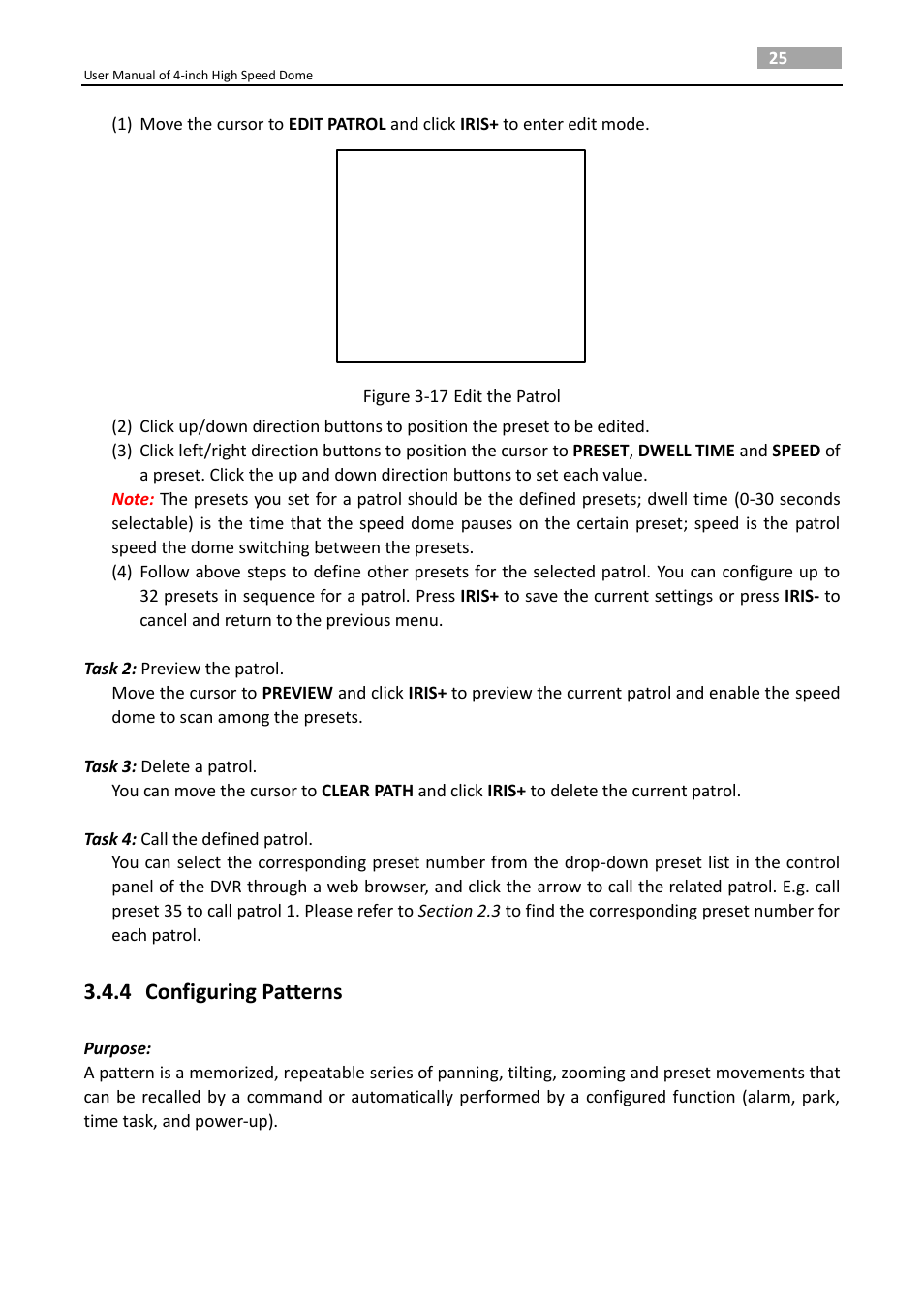 4 configuring patterns, Configuring patterns | LT Security PTZ217X12 User Manual User Manual | Page 34 / 51
