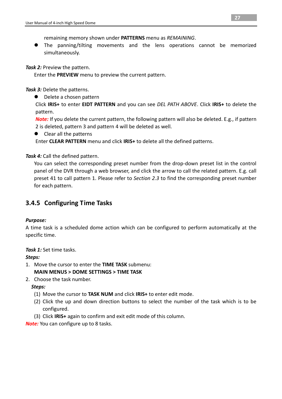 5 configuring time tasks, Configuring time tasks | LT Security PTZ217X12 User Manual User Manual | Page 36 / 51