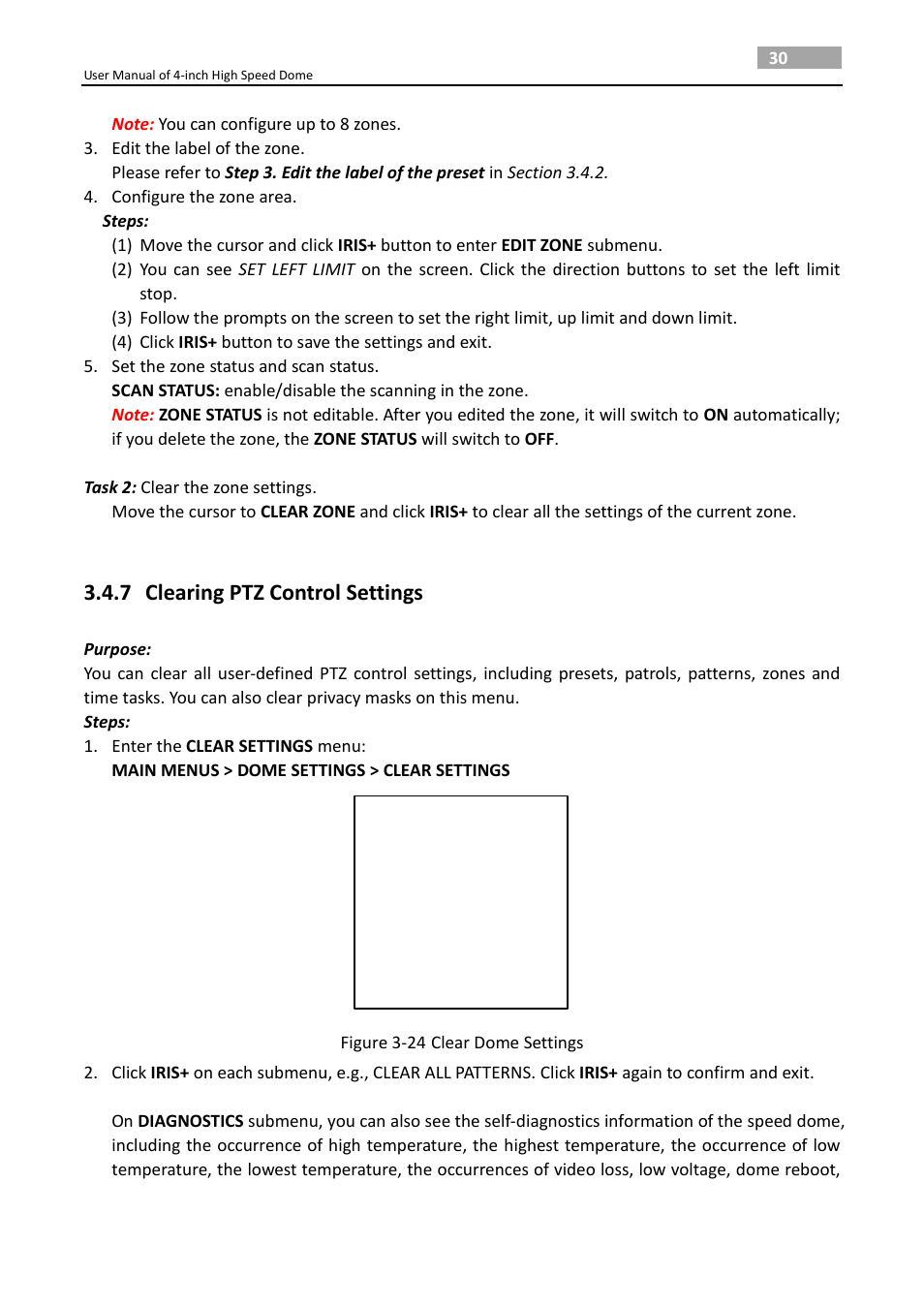 7 clearing ptz control settings, Clearing ptz control settings | LT Security PTZ217X12 User Manual User Manual | Page 39 / 51