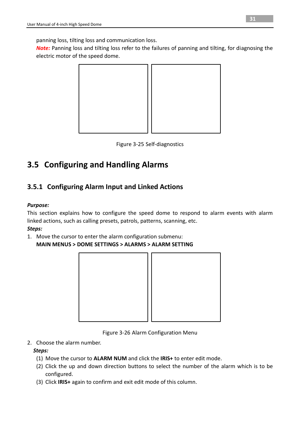 5 configuring and handling alarms, 1 configuring alarm input and linked actions, Configuring and handling alarms | Configuring alarm input and linked actions, Figure 3-25 self-diagnostics | LT Security PTZ217X12 User Manual User Manual | Page 40 / 51