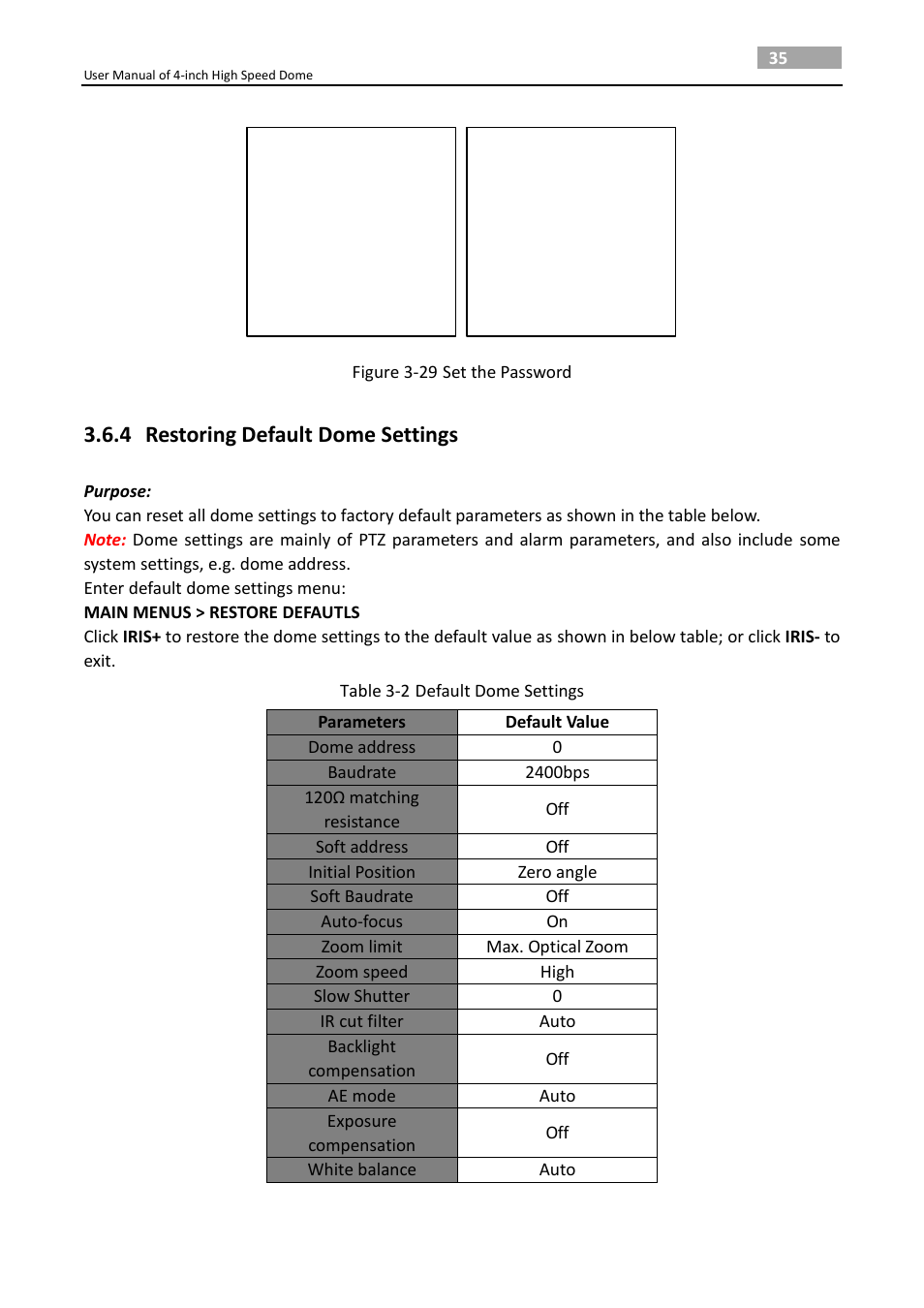 4 restoring default dome settings, Restoring default dome settings | LT Security PTZ217X12 User Manual User Manual | Page 44 / 51
