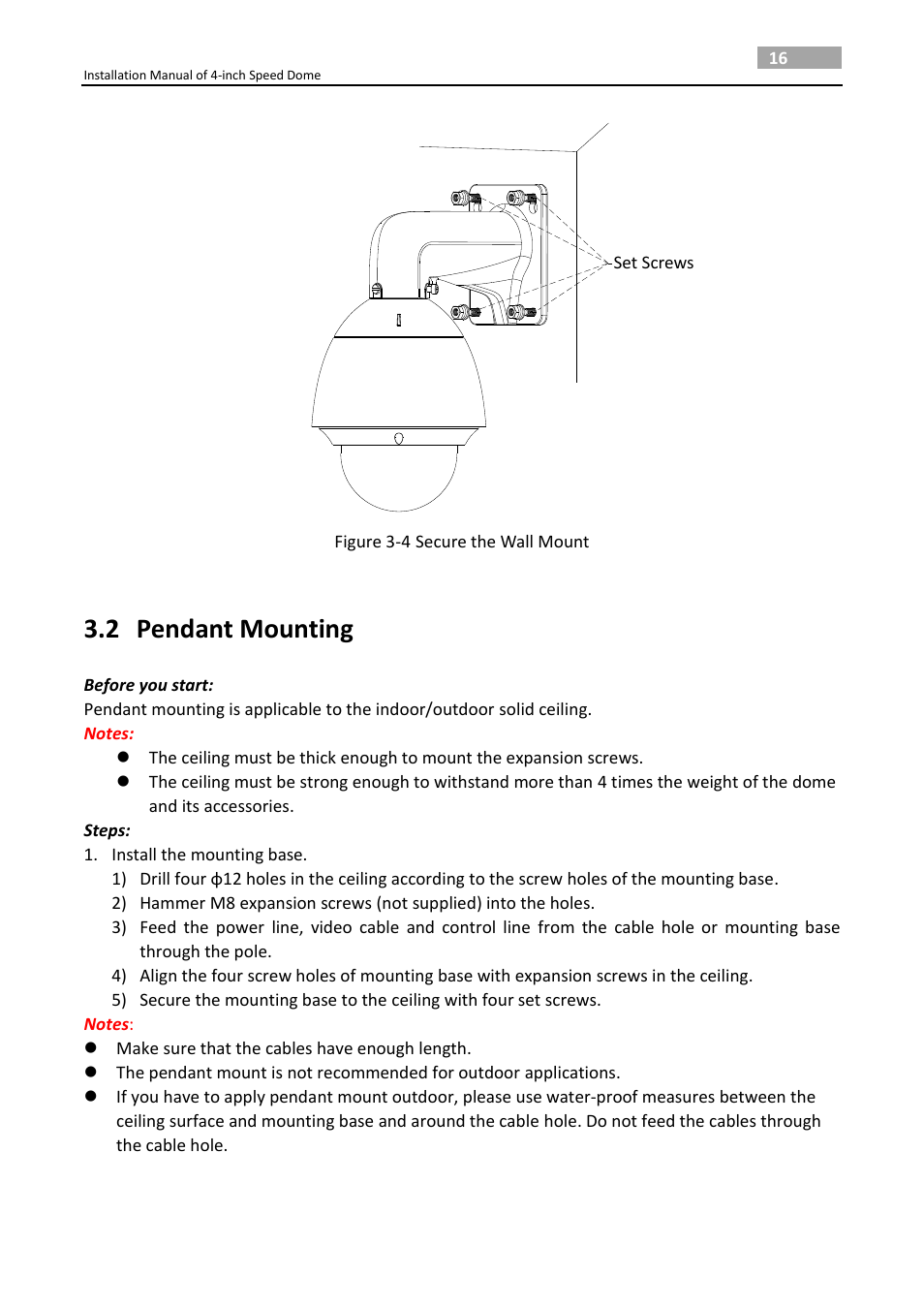 2 pendant mounting, Pendant mounting | LT Security PTZ217X12 Installation Manual User Manual | Page 25 / 37