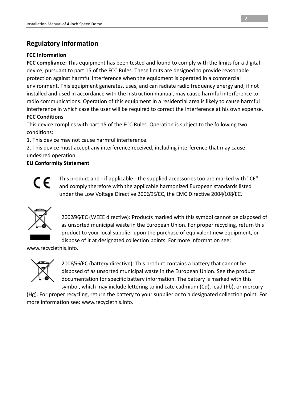 Regulatory information | LT Security PTZ217X12 Installation Manual User Manual | Page 3 / 37
