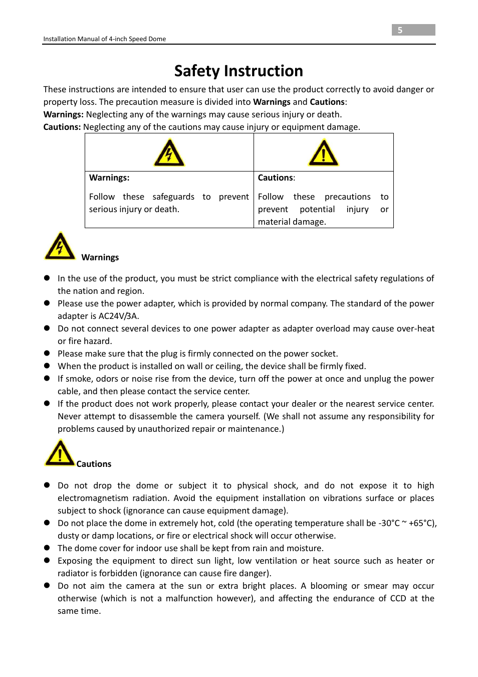 Safety instruction | LT Security PTZ217X12 Installation Manual User Manual | Page 6 / 37
