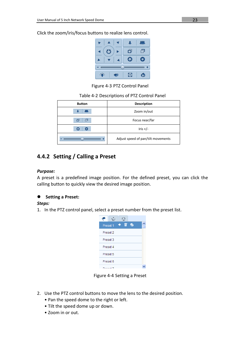 Setting / calling a preset, 2 setting / calling a preset | LT Security PTZIP772X20IR User Manual | Page 24 / 94