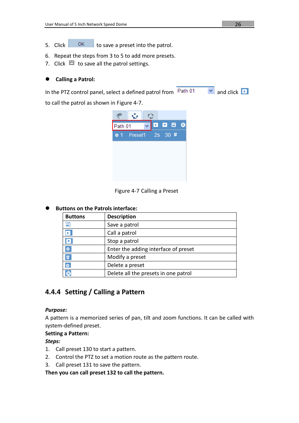 Setting / calling a pattern, 4 setting / calling a pattern | LT Security PTZIP772X20IR User Manual | Page 27 / 94