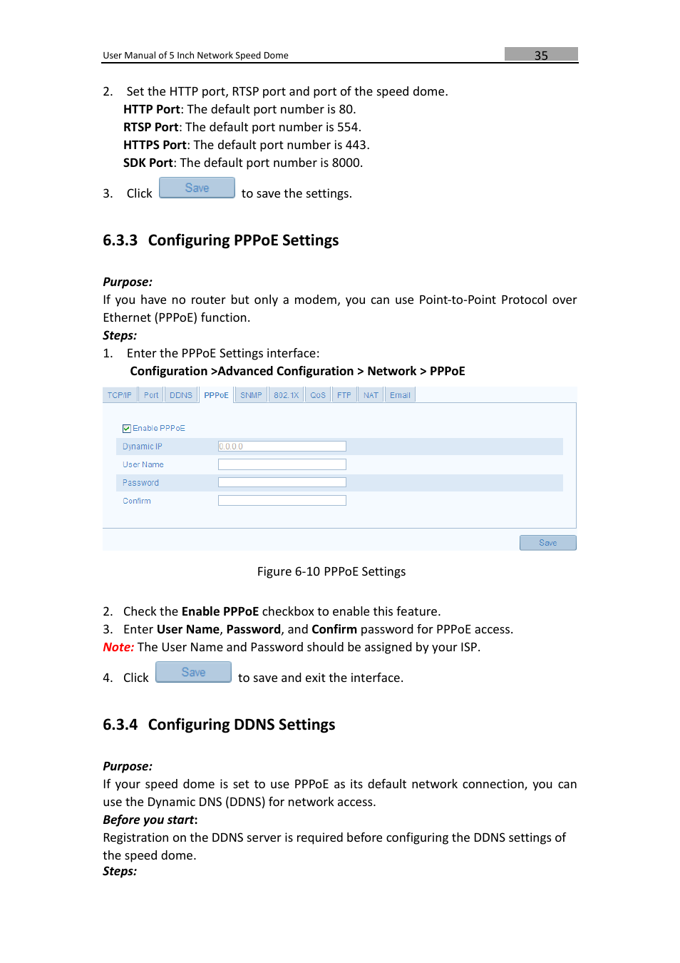 Configuring pppoe settings, Configuring ddns settings, 3 configuring pppoe settings | 4 configuring ddns settings | LT Security PTZIP772X20IR User Manual | Page 36 / 94