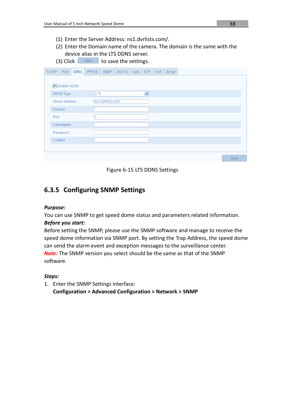 Configuring snmp settings, 5 configuring snmp settings | LT Security PTZIP772X20IR User Manual | Page 39 / 94
