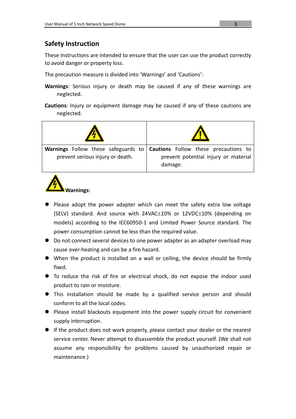 Safety instruction | LT Security PTZIP772X20IR User Manual | Page 4 / 94