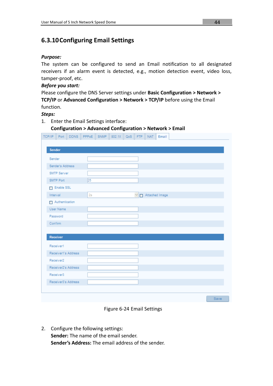 Configuring email settings, 10 configuring email settings | LT Security PTZIP772X20IR User Manual | Page 45 / 94