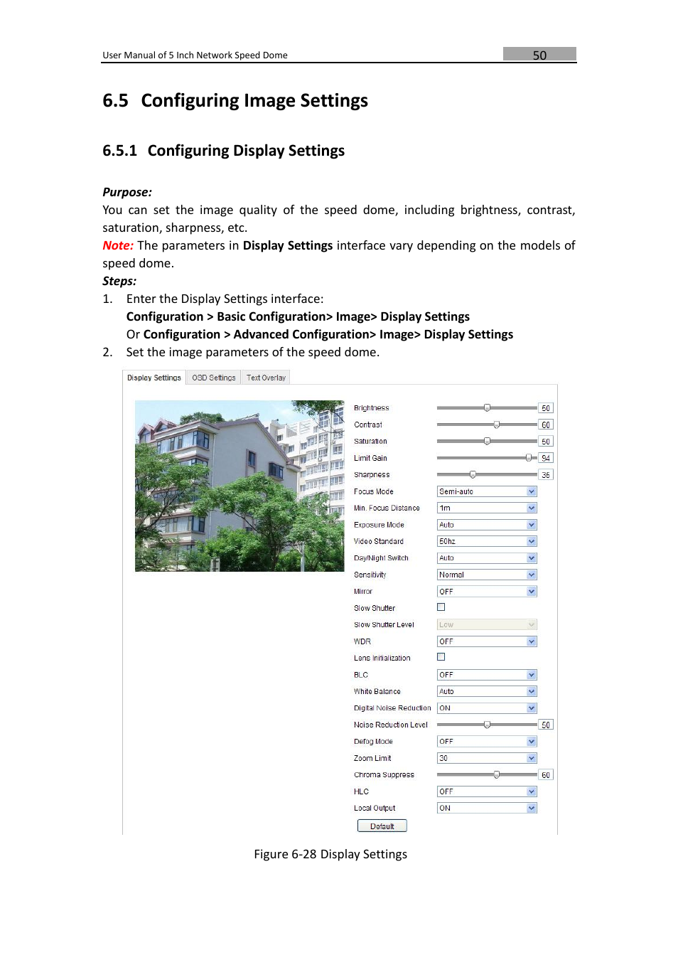 Onfiguring, Mage, Ettings | Configuring display settings, 5 configuring image settings, 1 configuring display settings | LT Security PTZIP772X20IR User Manual | Page 51 / 94