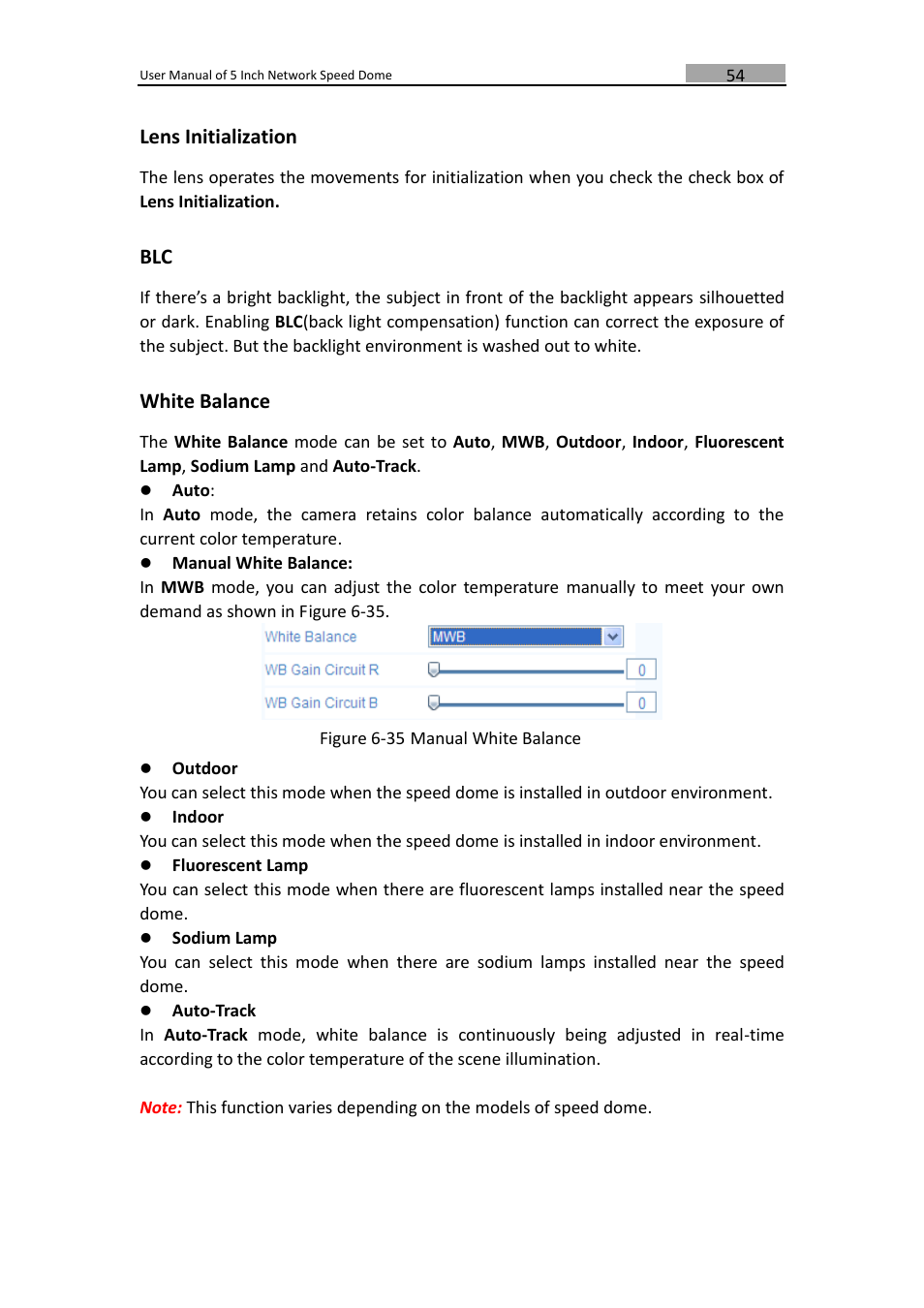 Lens initialization, White balance | LT Security PTZIP772X20IR User Manual | Page 55 / 94