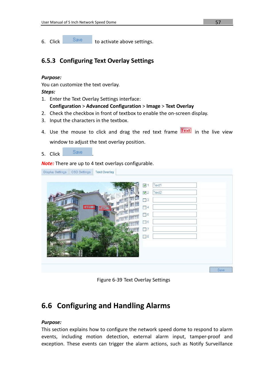 Configuring text overlay settings, Onfiguring and, Andling | Larms, 6 configuring and handling alarms, 3 configuring text overlay settings | LT Security PTZIP772X20IR User Manual | Page 58 / 94