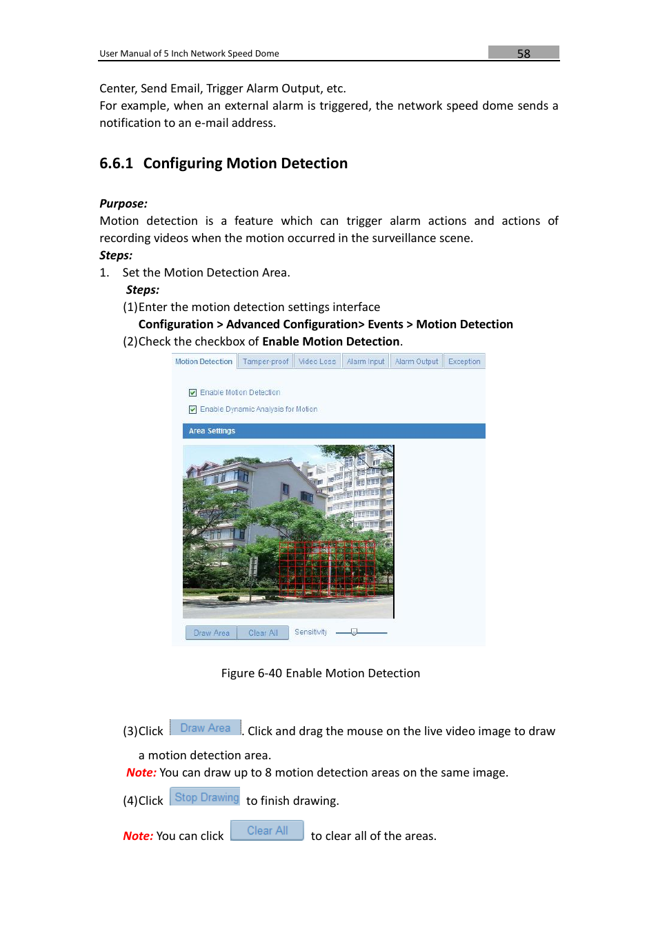 Configuring motion detection, 1 configuring motion detection | LT Security PTZIP772X20IR User Manual | Page 59 / 94