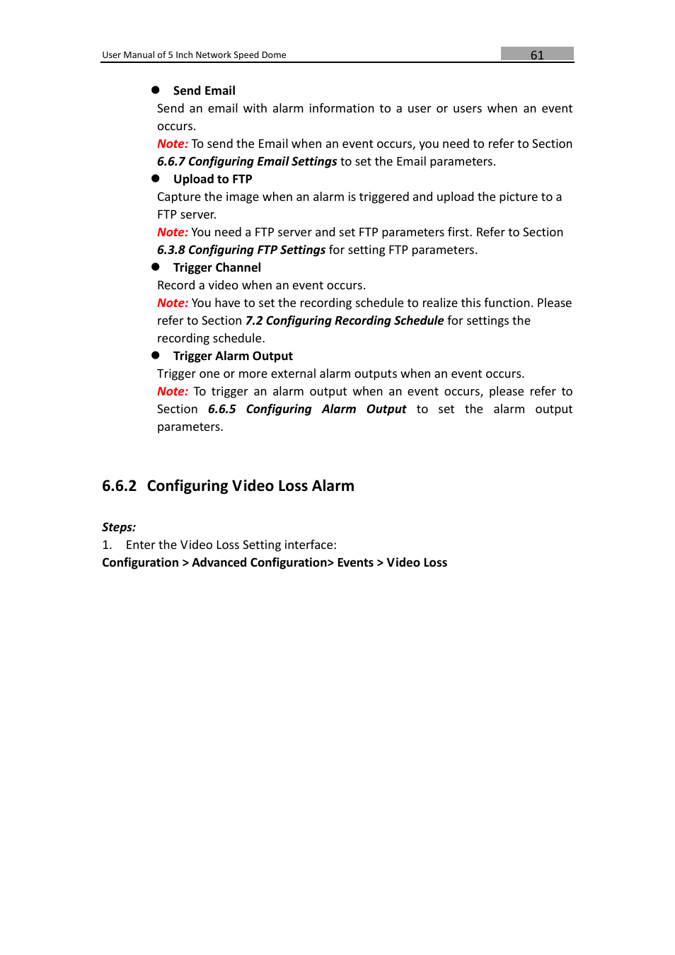 Configuring video loss alarm, 2 configuring video loss alarm | LT Security PTZIP772X20IR User Manual | Page 62 / 94