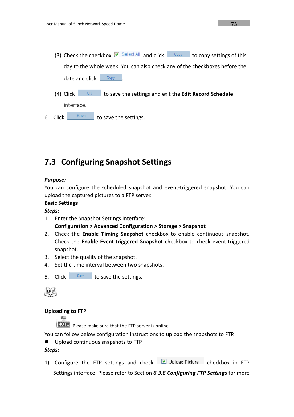 Onfiguring, Napshot, Ettings | 3 configuring snapshot settings | LT Security PTZIP772X20IR User Manual | Page 74 / 94