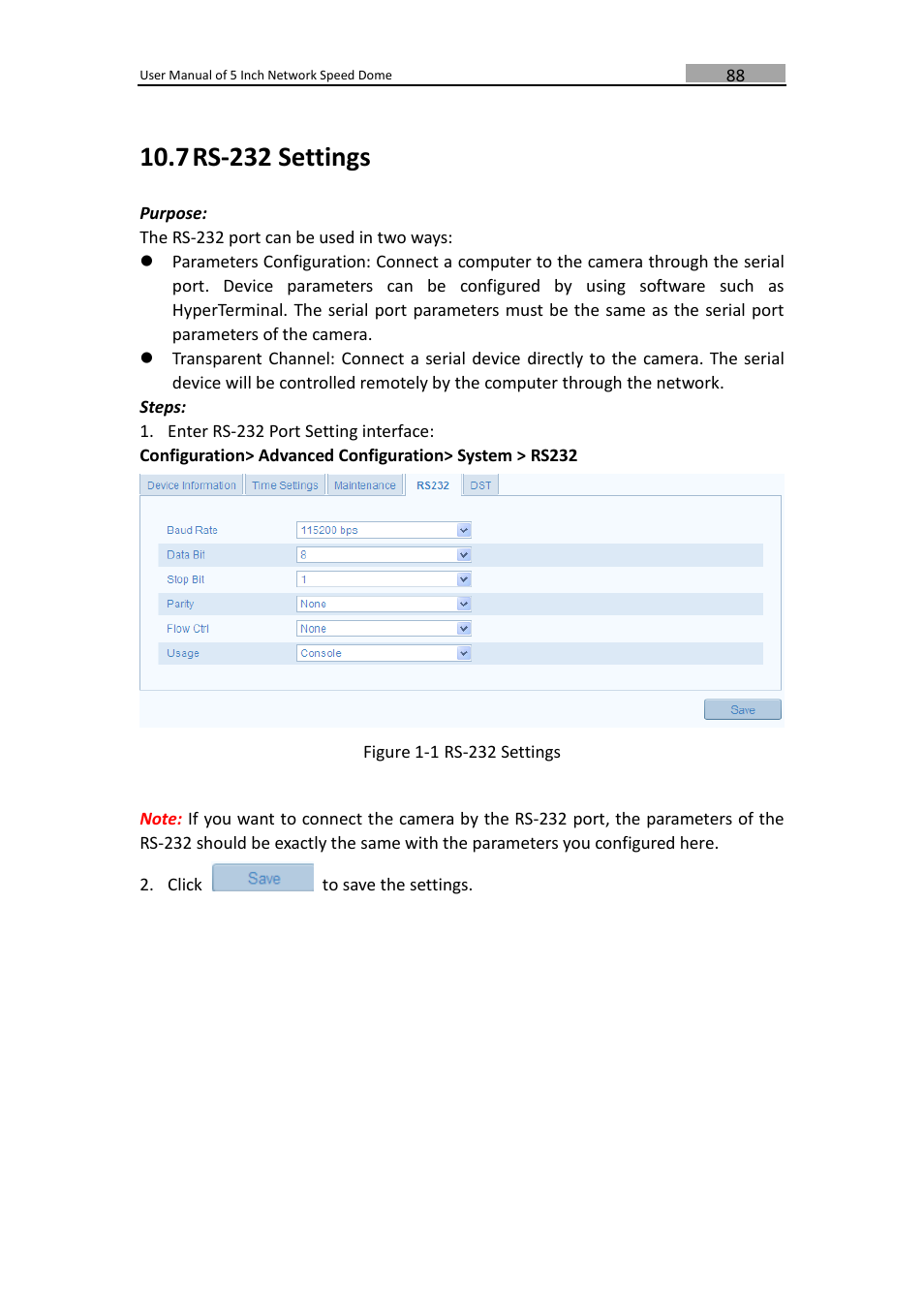 Rs-232, Ettings, 7 rs-232 settings | LT Security PTZIP772X20IR User Manual | Page 89 / 94