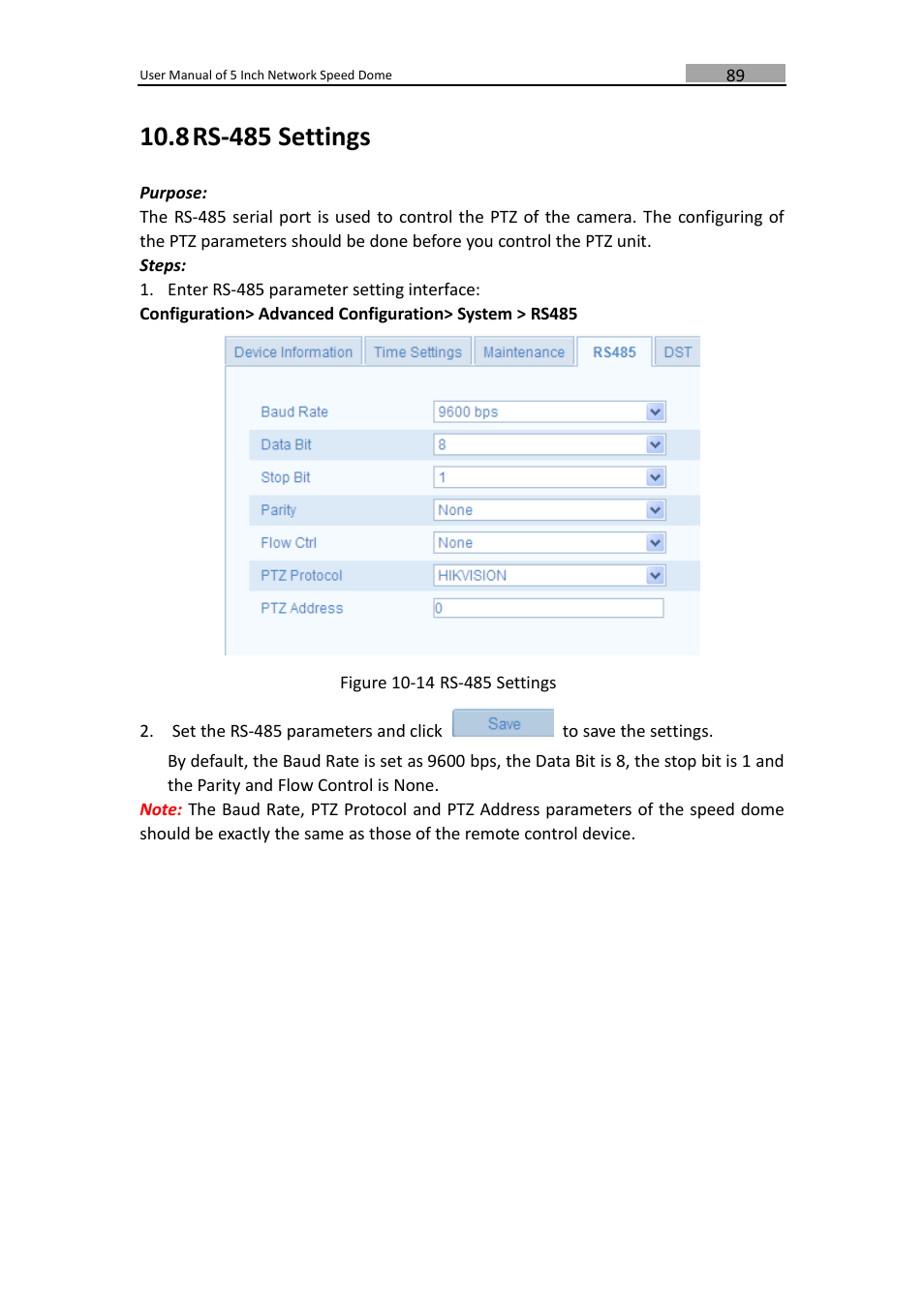Rs-485, Ettings, 8 rs-485 settings | LT Security PTZIP772X20IR User Manual | Page 90 / 94
