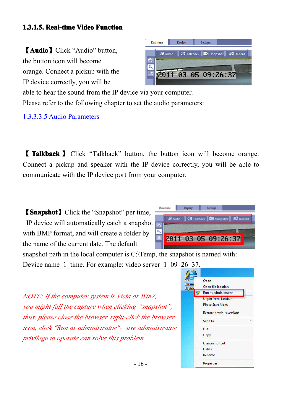 Real-timevideofunction, Real-time, Real-time video | Video, Video function, Function | LT Security IP85PW User Manual | Page 16 / 71