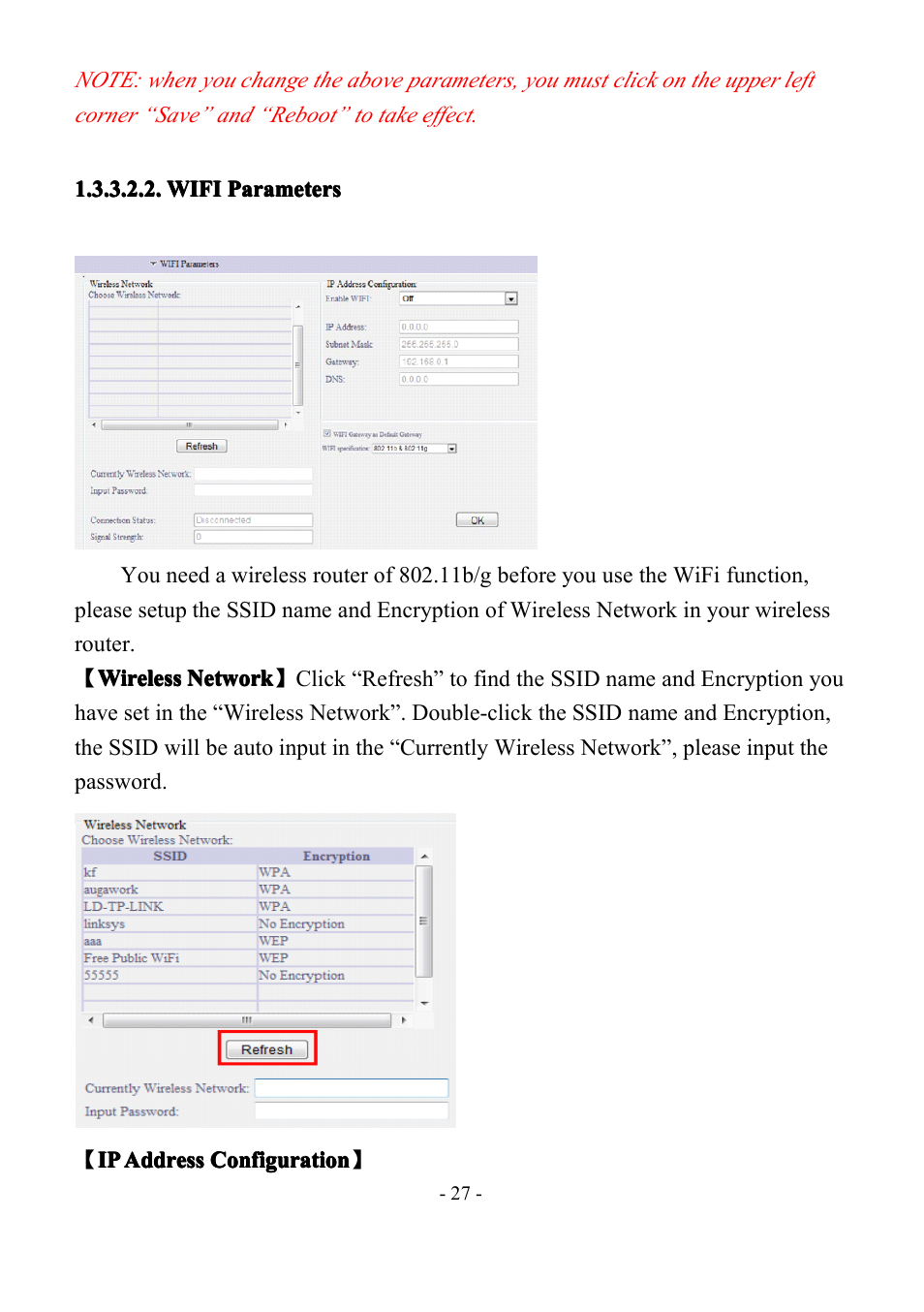 Wifiparameters, Wifi, Wifi parameters | Parameters | LT Security IP85PW User Manual | Page 27 / 71