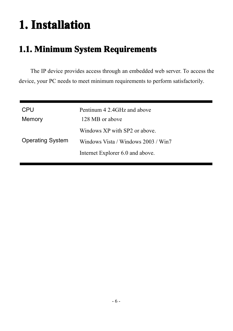 Installation, Minimumsystemrequirements, Minimum | Minimum system, System, System requirements, Requirements | LT Security IP85PW User Manual | Page 6 / 71