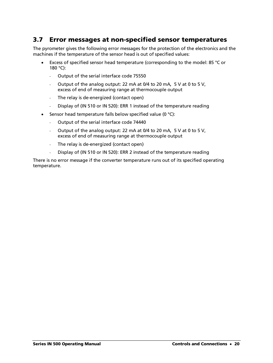 LumaSense Technologies IN 520 User Manual | Page 20 / 38