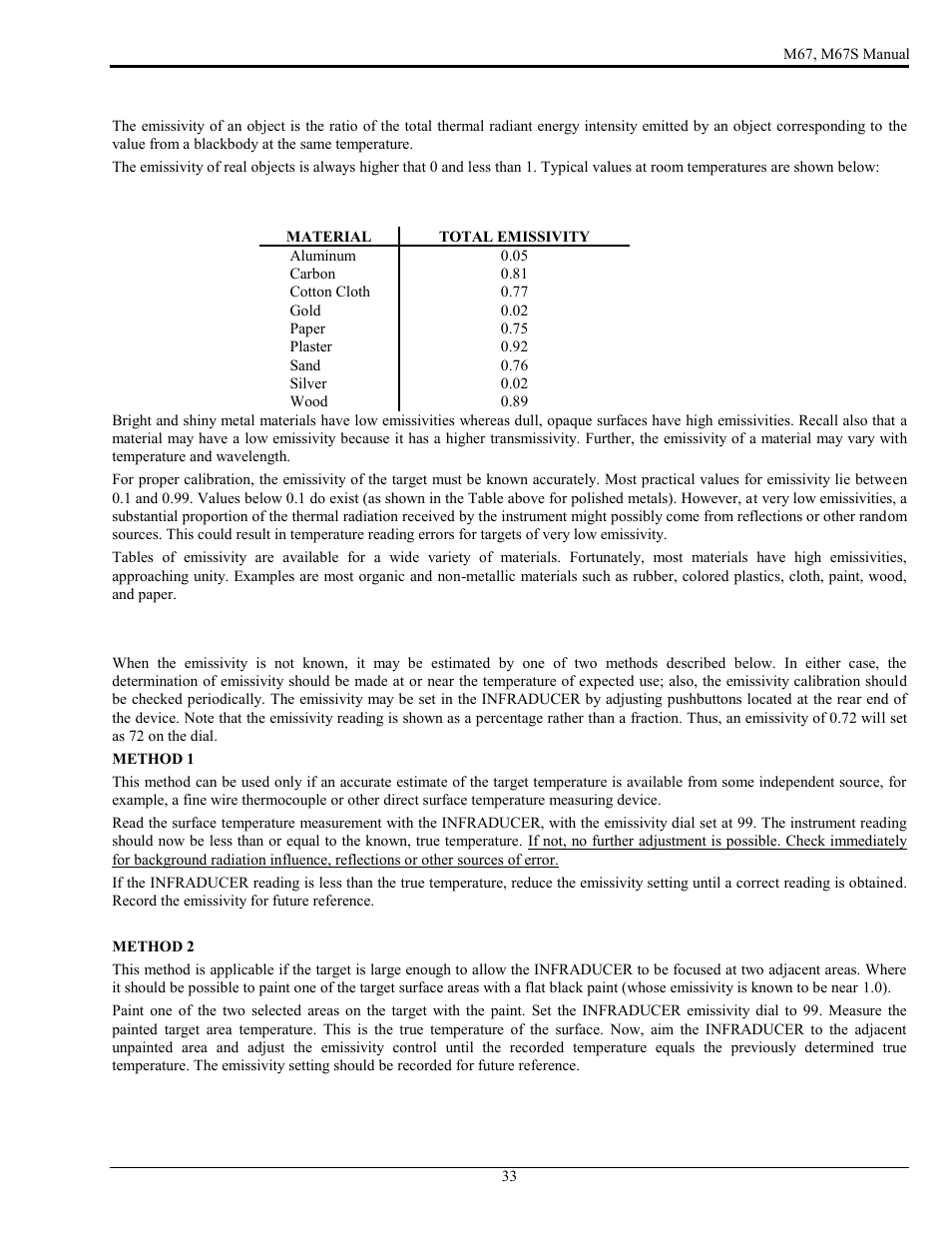Emissivity | LumaSense Technologies M67 User Manual | Page 34 / 52