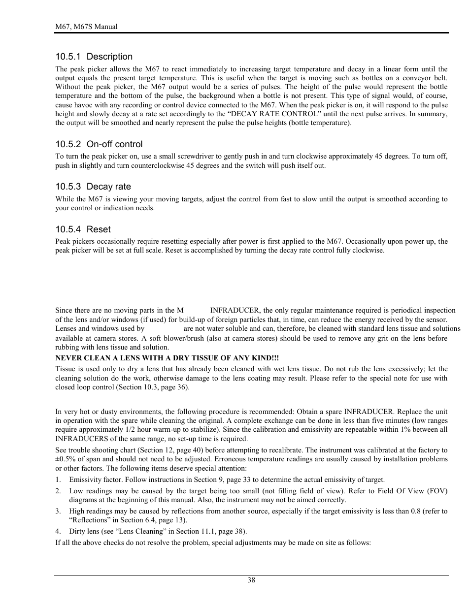 Maintenance | LumaSense Technologies M67 User Manual | Page 39 / 52