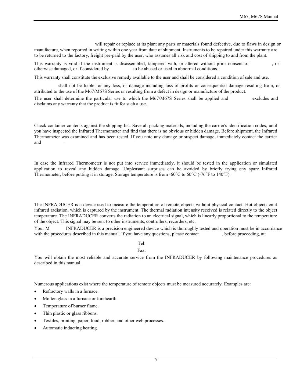 Limited warranty, Unpacking and inspection, Description | LumaSense Technologies M67 User Manual | Page 6 / 52