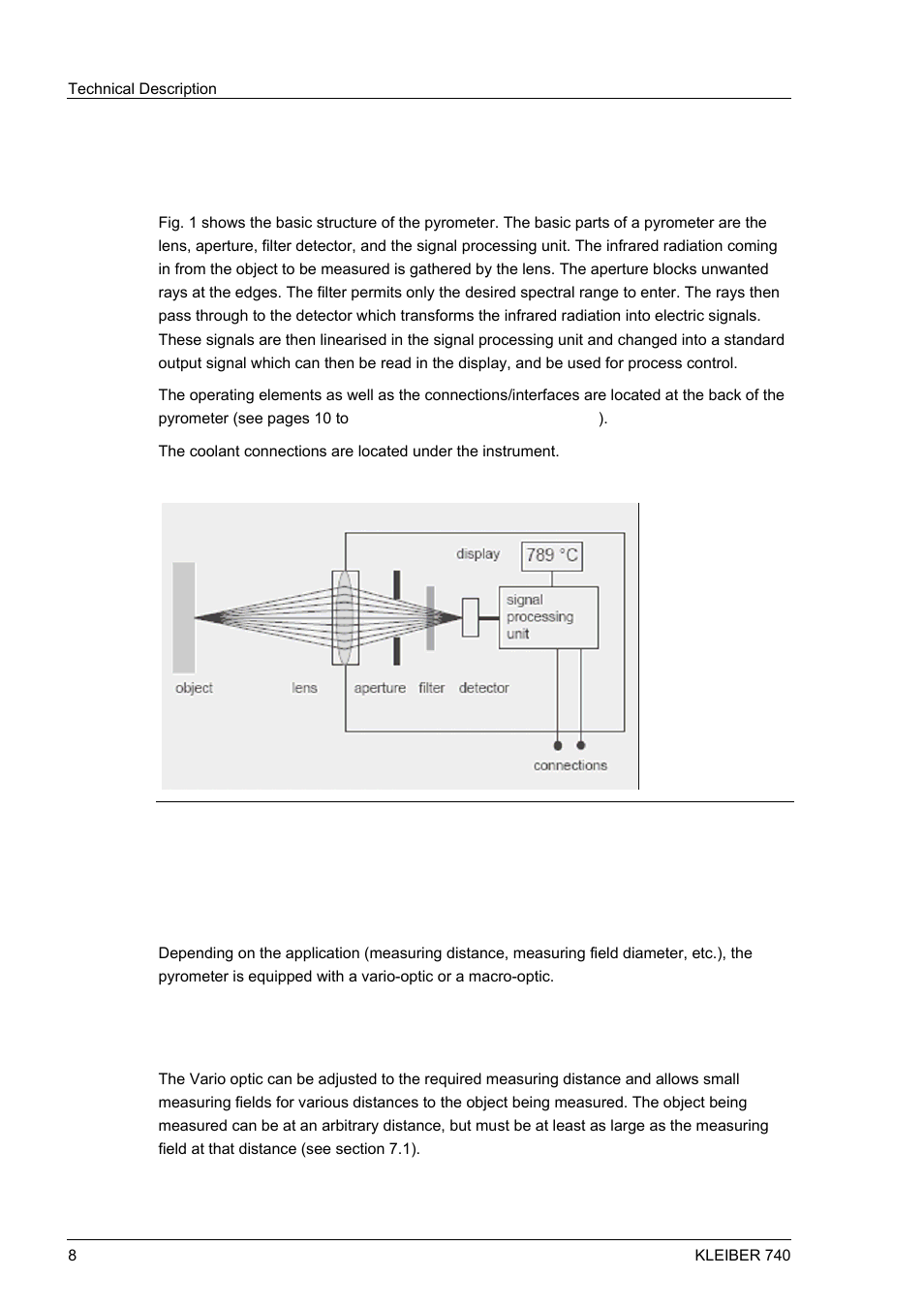 4 technical description, 1 system design/principle of operation, 1 optics | Vario optics, 4 technical, Description, System design/principle of operation, Fig. 1, Structure of the pyrometer | LumaSense Technologies IGA 740 User Manual | Page 12 / 27