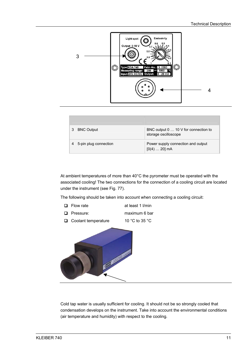 Cooling water connection, Fig. 6, Connecting plug for 5-pin connecting cable | Fig. 7 | LumaSense Technologies IGA 740 User Manual | Page 15 / 27