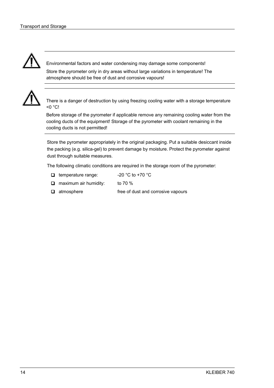 2 storage of the pyrometer, Storage of the pyrometer | LumaSense Technologies IGA 740 User Manual | Page 18 / 27