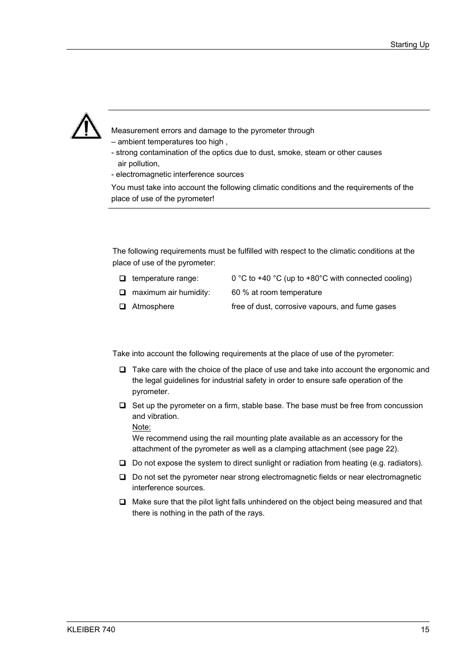 6 starting up, 1 installation site requirements, 6 starting | 1 installation, Site, Requirements | LumaSense Technologies IGA 740 User Manual | Page 19 / 27