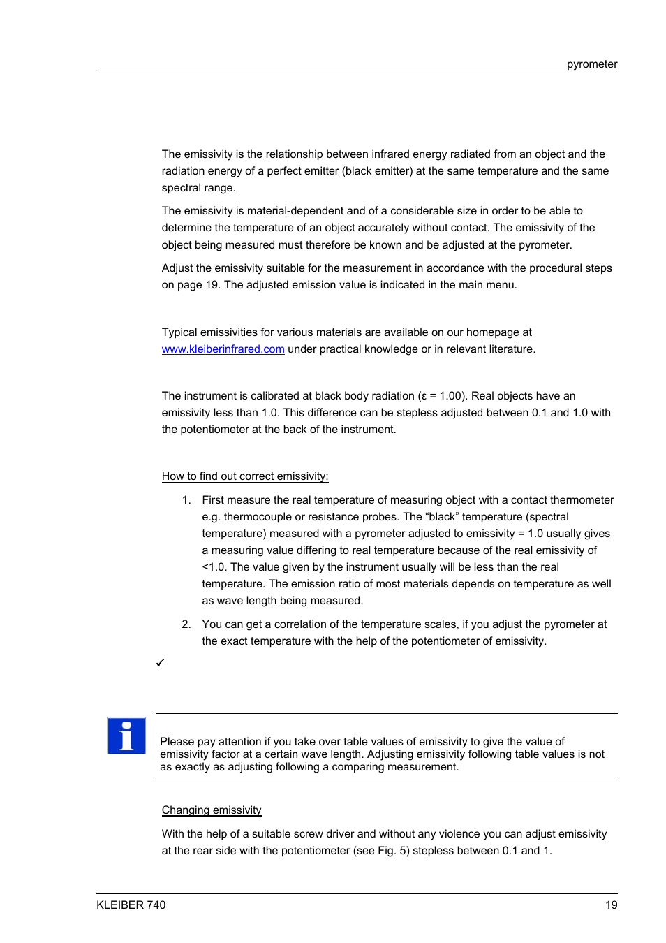 2 adjusting the parameters, Emissivity, Adjusting the parameters | LumaSense Technologies IGA 740 User Manual | Page 23 / 27