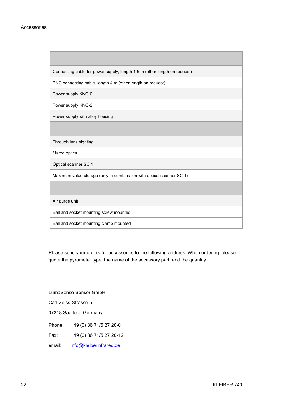 10 accessories | LumaSense Technologies IGA 740 User Manual | Page 26 / 27