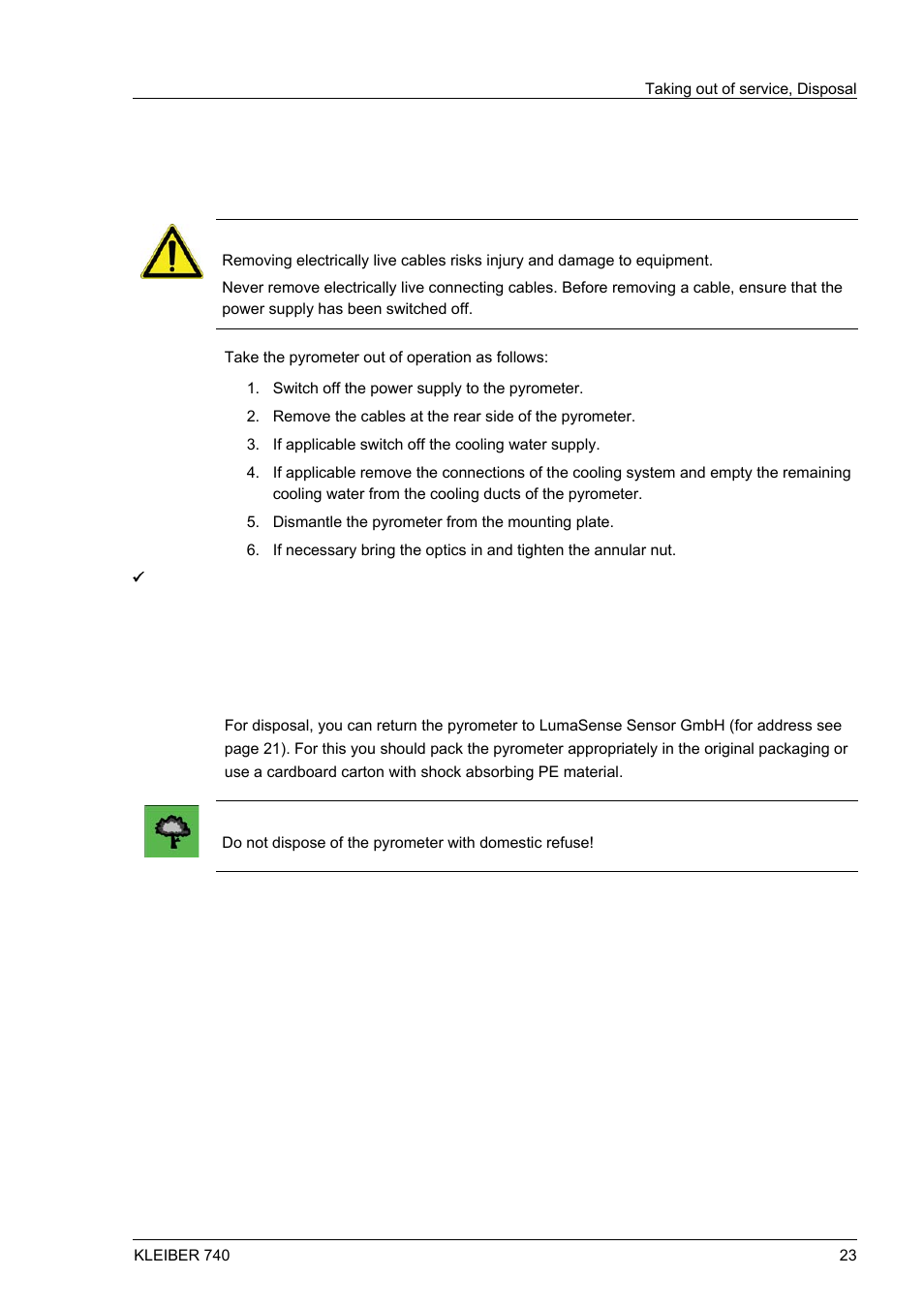 11 taking out of service, disposal, 1 taking out of service, 2 disposal | Taking out of service, disposal, E, disposal, 11 taking out of servic | LumaSense Technologies IGA 740 User Manual | Page 27 / 27