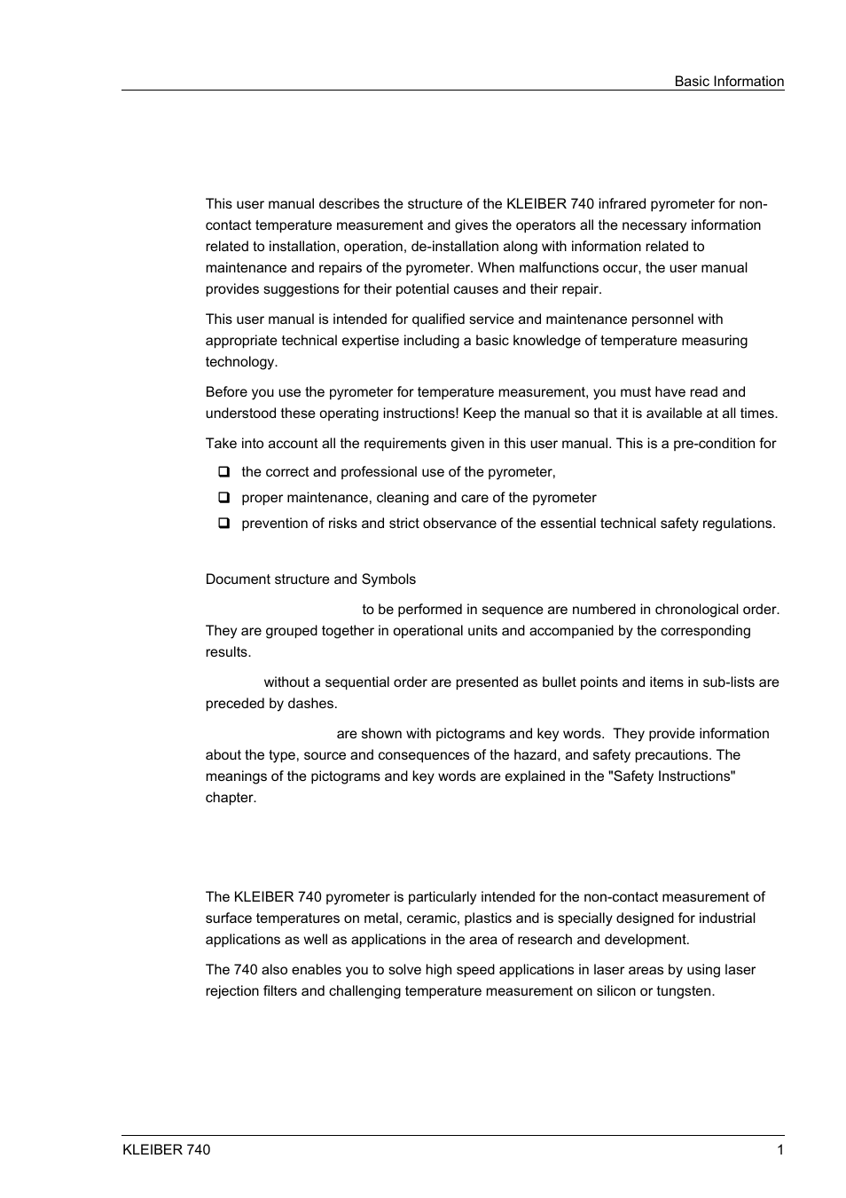 1 basic information, 1 notes for the user manual, 2 purpose | 1 basic, Information, Notes for the user manual | LumaSense Technologies IGA 740 User Manual | Page 5 / 27