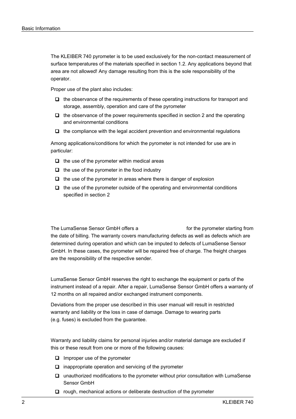 3 intended use, 4 warranty and liability, 3 intended | Warranty and liability | LumaSense Technologies IGA 740 User Manual | Page 6 / 27