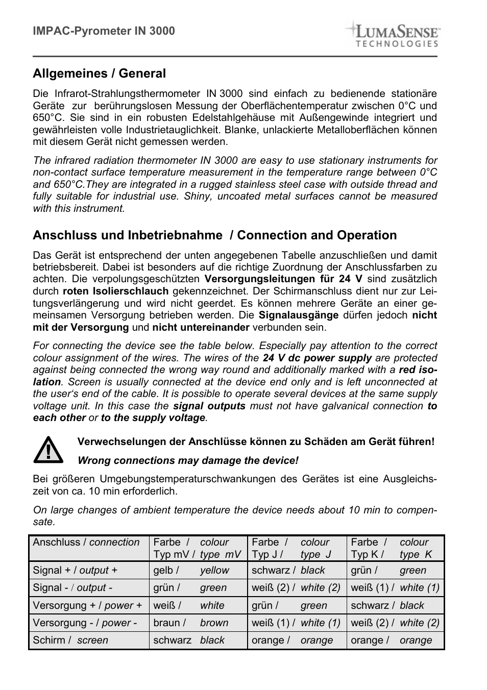 Allgemeines / general | LumaSense Technologies IN 3000 User Manual | Page 2 / 4