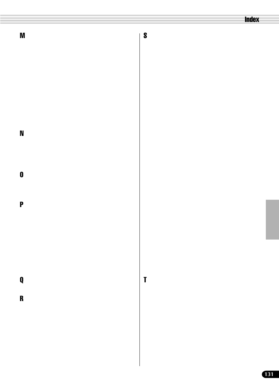 Index m | Yamaha PSR-540 User Manual | Page 132 / 161