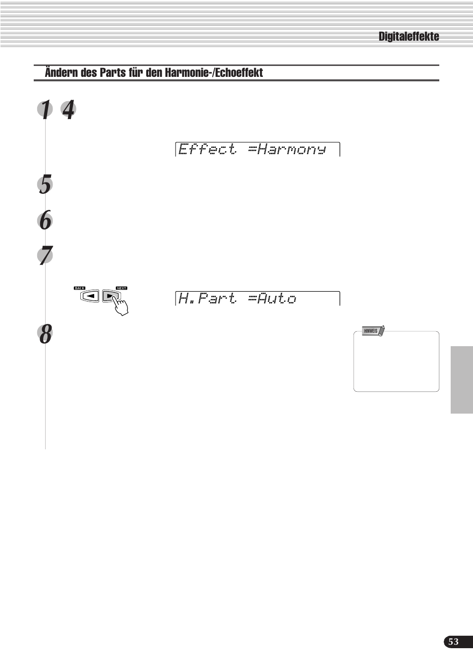 H.part =auto effect =harmony | Yamaha PSR-540 User Manual | Page 54 / 161